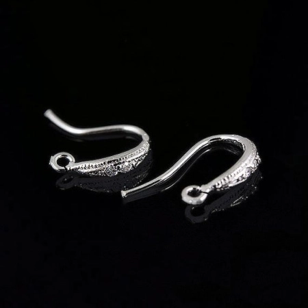 Швензы открытые, 12х2.7мм, Корея, с фианитами, базовый материал - латунь, родий, пара