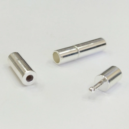 Застежка-концевик, 17х4мм (внутренний размер 3мм), кнопка-цилиндр с силиконовой вставкой, базовый материал - латунь, серебристого цвета, 5 шт.