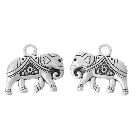 Подвеска, 21х17мм, индийский слон, базовый материал - цинковый сплав, стиль тибетское серебро, 10 шт.