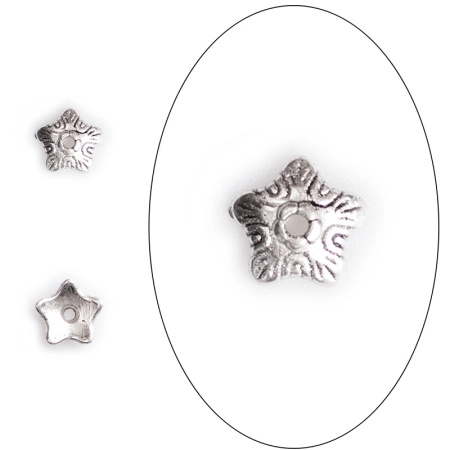 Шапочка для бусин (обниматель), 10х3мм, звездочка Ар Нуво, базовый материал - цинковый сплав, стиль тибетское серебро, 10 шт.