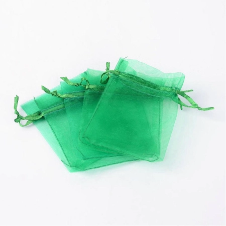 Мешочек из органзы, 9х7см, зеленый с зеленой ленточкой, 10 шт.