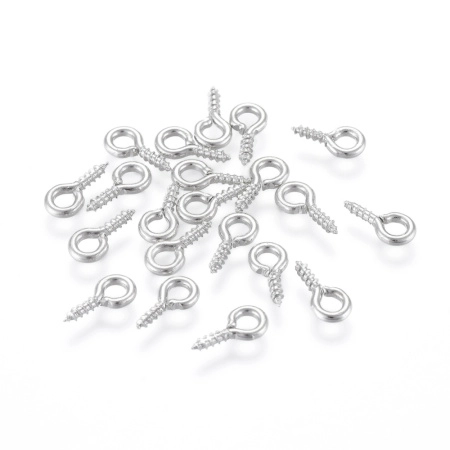 <p>Штифт вкручивающийся,покрытие темно-серебристого цвета. Общая длина 8.5 мм, диаметр петельки 4 мм, внутренний диаметр петельки 2 мм, толщина вкручиваемой части 1 мм. Оттенок может отличаться от фотографии и в разных поставках. Цена за 10 грамм (около 120 штук, фасуются без проверки на дефекты).</p>