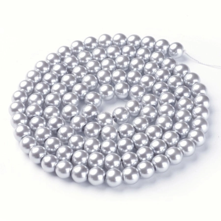 Бусина стеклянная, 8мм, жемчуг искусственный, серый, 107 шт., низка Бусина стеклянная, 8мм, жемчуг искусственный, серый, 107 шт., низка
