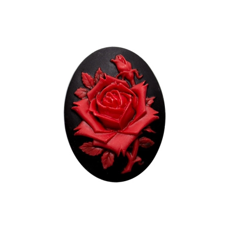 Камея акриловая, 40х30мм, роза, красная на черном, 1 шт.