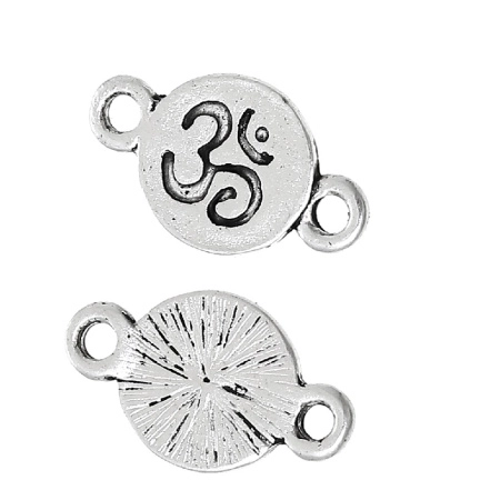 Коннектор, 17х10мм, мантра Ом, базовый материал - цинковый сплав, стиль тибетское серебро, 1 шт.