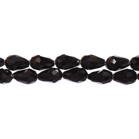 Бусины стеклянные, 12х8мм, капля, граненая, черная, 55 шт., низка