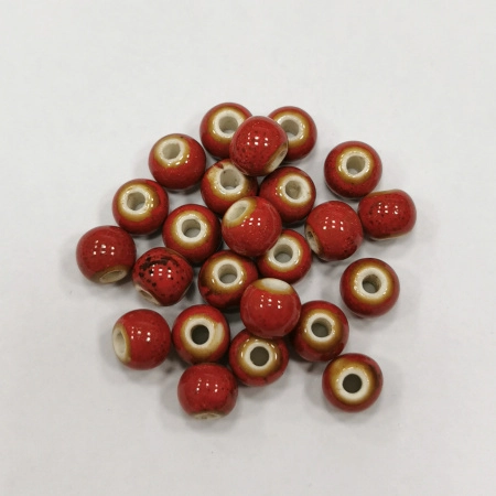 Бусина керамическая, 8мм, круглая, коричневато-красная с коричневыми крапинками, 10 шт.