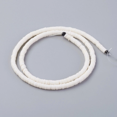 <p>Плоские круглые бусины - чипсы (диски, рондели heishi) ручной работы из полимерной глины (пластики). Бусины могут немного отличаться по форме и размеру. Оттенок может отличаться от фотографии. Цвет: светлый бледно розовый, почти белый. Бусины довольно мягкие, гибкие, напоминают каучук. Цена за низку длиной около 43 см, около 350-400 бусин.</p>