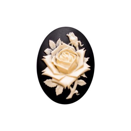 Камея акриловая, 40х30мм, роза, слоновая кость на черном, 1 шт.