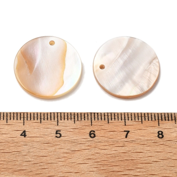 <p>Плоская круглая подвеска (диск) из натурального перламутра. Подвески могут немного отличаться по размеру и форме. Цвет у разных подвесок может варьироваться от белого до розовато-бежевого. На перламутре возможны неровности и разводы естественного происхождения. Диаметр отверстия около 1.5-2 мм. Эти лёгкие, изящные подвески отлично подходят для создания эффектных серег, кулонов, декора. Цена за 10 шт.</p>