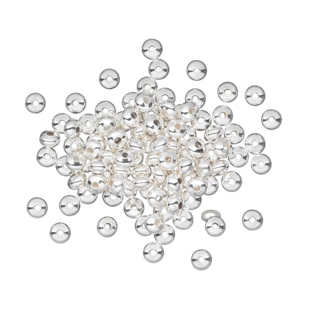 Бусина металлическая, 3х2мм, рондель, базовый материал - латунь, посеребренная, 20 шт.