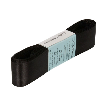 Лента атласная, Gaммa, 25мм, черная №113, моток, 5 метров