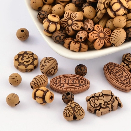 Бусины и подвески акриловые, 7-30мм, античное ассорти в светлых тонах, 10 грамм