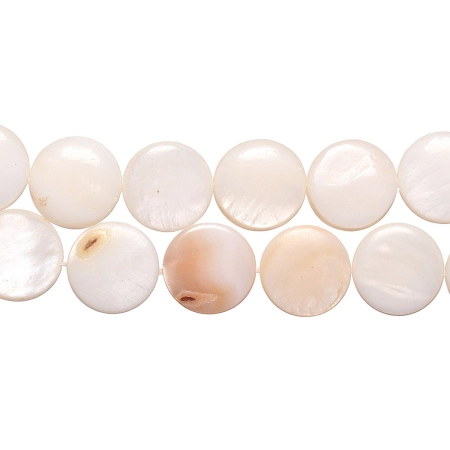 Бусина перламутр, 14х3мм, плоский круг, айвори, 25 шт., низка