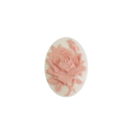 Камея акриловая, 25х18мм, роза, розовая на белом, 1 шт.