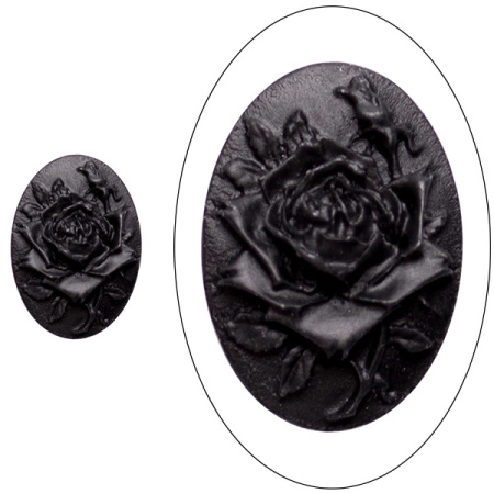 Камея акриловая, 25х18мм, роза, черная на черном, 1 шт.