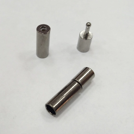 Застежка-концевик, 16х4мм (внутренний размер 3мм), кнопка-цилиндр с силиконовой вставкой, базовый материал - латунь, вороненая сталь, 5 шт.