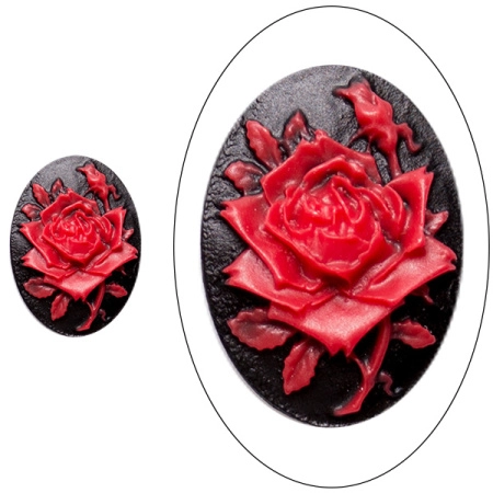 Камея акриловая, 25х18мм, роза, красная на черном, 1 шт., УЦЕНКА