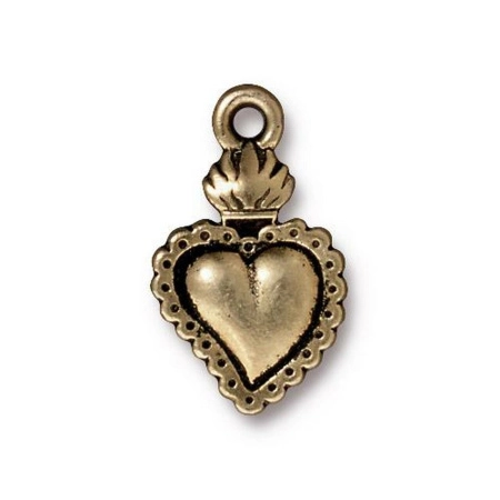 Подвеска, 22х13х2.5мм, TierraCast, Священное сердце, базовый материал - оловянный сплав, бронзовое с чернением, 1 шт.