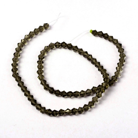 Бусины стеклянные, 4-5мм, граненые, биконусы, хаки, 78 шт., низка