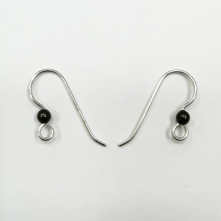 Швензы открытые, 16мм, TierraCast, с чёрным шариком, базовый материал - серебро, без покрытия, пара