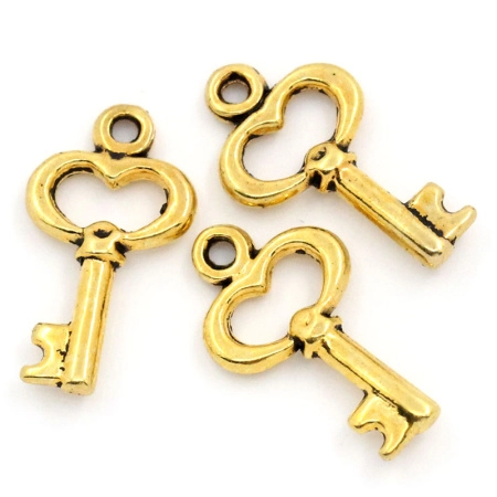 Подвеска, 16х9мм, ключик, базовый материал - цинковый сплав, золотистый с чернением, 1 шт.