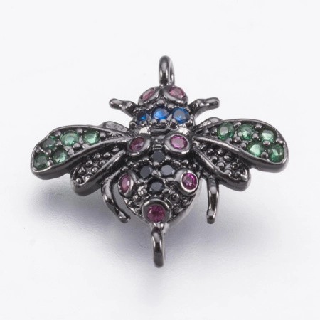 Коннектор, 17х15.5х3.5мм, Milano, насекомое, Майский жук, с разноцветными фианитами, базовый материал - латунь, вороненая сталь, 1 шт. Коннектор, 17х15.5х3.5мм, Milano, насекомое, Майский жук, с разноцветными фианитами, базовый материал - латунь, вороненая сталь, 1 шт.