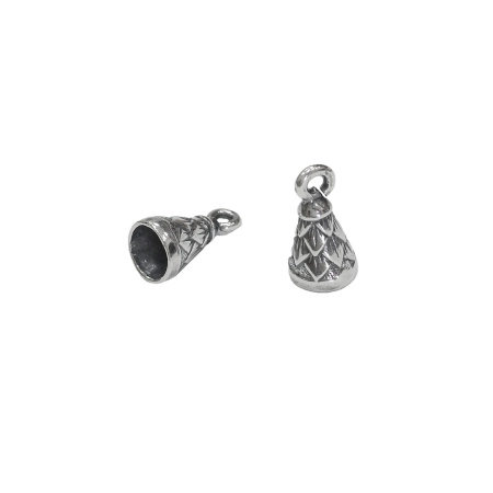 Концевики, 12х6.5мм (внутренний размер 5мм), клеевые, конусы, Артишок, базовый материал - латунь, посеребренные с чернением, 2 пары