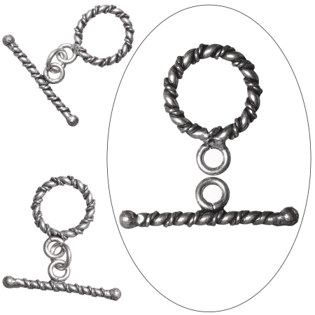 Застежка, 20х15мм, Индия, тогл, витой, базовый материал - латунь, посеребренный с чернением, 2 шт. Застежка, 20х15мм, Индия, тогл, витой, базовый материал - латунь, посеребренный с чернением, 2 шт.