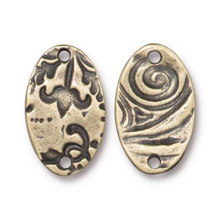 Коннектор, 19х12мм, TierraCast, овальный, Флора, базовый материал - оловянный сплав, бронзовый с чернением, 2 шт.