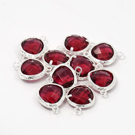 Коннектор, 18х13х6мм, триллиант Турмалин (стекло), базовый материал - латунь, посеребренный, 1 шт.