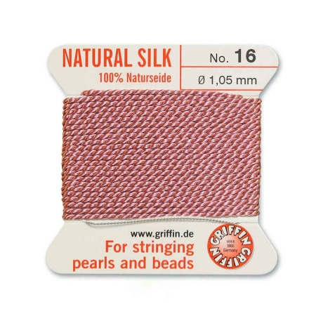 Нить шелковая, Griffin No.16 (1.05мм), цвет вялая роза, с иглой, моток, 2 метра
