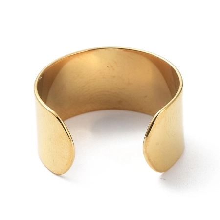 Основа для кольца, регулируемого размера, широкая, с одной петелькой, базовый материал - нержавеющая сталь, позолоченная, 2 шт. <p>Качественная широкая основа-кафф для кольца с одной петелькой для декорирования. Ширина кольца 10 мм, внешний диаметр петельки 4 мм. Размер кольца в исходном состоянии - около 18.5 мм. Кольцо разъемное, размер можно немного отрегулировать. Петелька может быть как цельной, так и разъёмной у разных колец.
Нержавеющая сталь марки 304 с гальваническим напылением золотом 18К (карат). Оттенок может отличаться от фотографии и в разных поставках. Цена за 2 шт.</p>
