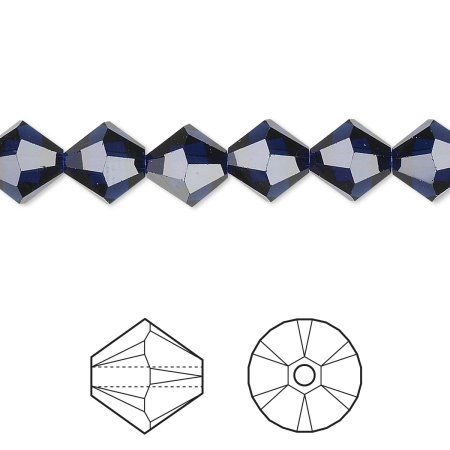 Бусина Swarovski, 8мм, Биконус (#5328), темно-синий (цвет 288), 1 шт.