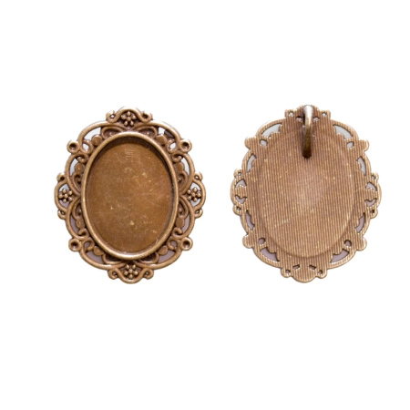 Рамка для кабошона, 37х31мм (внутренний размер 24х17.8мм), винтажная, базовый материал - цинковый сплав, бронзовая, 5 шт.