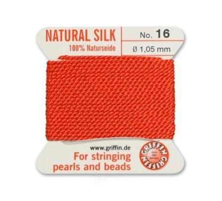 <p>Очень толстая и прочная нить из высококачественного натурального 100% шелка, произведена компанией Griffin (Германия). К нити прикреплена проволочная иголочка. Идеально подходит для использования с жемчугом и натуральными камнями. Толщина около 1,05 мм. Оттенок может отличаться от фотографии и в разных поставках. Цена за моток 2 метра.</p>