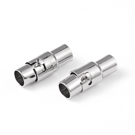 Застежка-концевик, 17.5х7мм (внутренний размер 5мм), магнитная, с фиксатором, цилиндр, базовый материал - нержавеющая сталь, без покрытия, 1 шт.