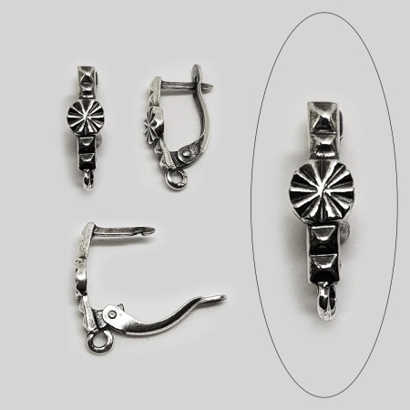 Швензы закрытые, 19х5.7мм, с английским замком, Карелия, базовый материал - латунь, посеребренные с чернением, пара