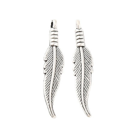 Подвеска, 31х6х4мм, перо, базовый материал - цинковый сплав, стиль тибетское серебро, 20 шт.