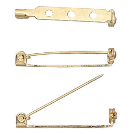 Основа для броши, 32.5мм, с фиксатором, базовый материал - сталь, позолоченная, 2 шт.