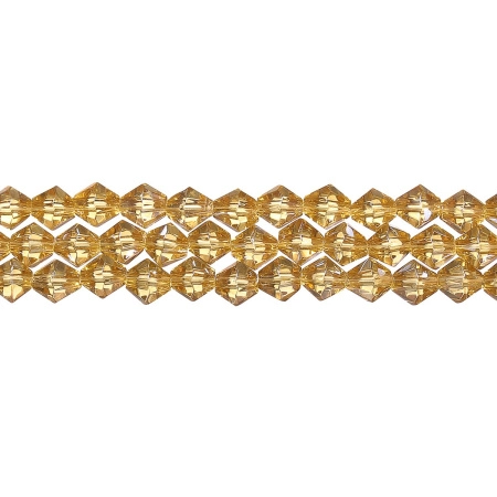 Бусины стеклянные, 6мм, граненые, биконусы, янтарно-желтые с перламутровым покрытием, 50 шт., низка Бусины стеклянные, 6мм, граненые, биконусы, янтарно-желтые с перламутровым покрытием, 50 шт., низка