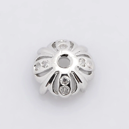 Шапочка для бусин (обниматель), 8.5х3.5мм, Milano, с четырьмя лепестками, с фианитами, базовый материал - латунь, под родий, 1 шт.