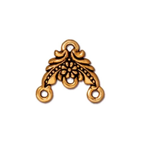 Соединитель-переходник, 15х14мм, TierraCast, с тремя петельками, Венок, базовый материал - оловянный сплав, позолоченный с чернением, 1 шт.