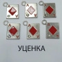 Подвеска, 27х22мм, бубновый туз, базовый материал - цинковый сплав, красная эмаль, со стразами, стального цвета, 1 шт. <p>Подвеска в форме карточного туза, масть бубны. Подвеска декорирована эмалью и прозрачным стразом. Карта односторонняя. Размер карты без петельки 18*15 мм. Цена за 1 шт.</p>
