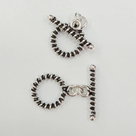 Застежка, 19х15мм, Индия, тогл Пружинка, базовый материал - латунь, посеребренный с чернением, 2 шт.