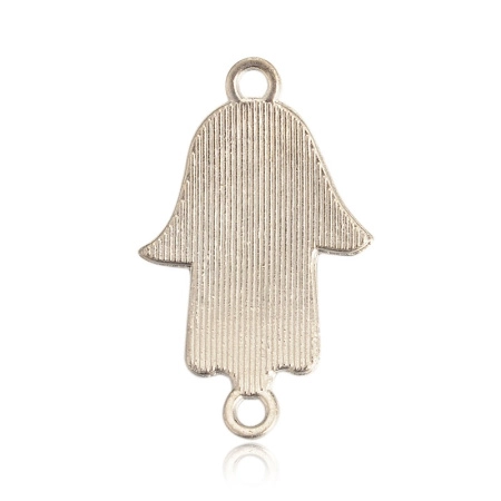 <p>Выпуклый односторонний коннектор (соединительный элемент) Хамса. Защитный амулет в форме ладони с сине-голубым глазом по центру (защита от сглаза), традиционно используется евреями и арабами. Также известна как Рука Фатимы. Оттенок может отличаться от фотографии и в разных поставках. Цена за 1 шт.</p><p>ВНИМАНИЕ: мелкие неровности на петельке и на обратной стороне коннектора.</p>