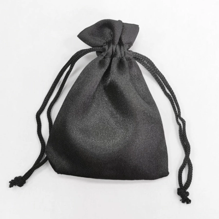 Мешочек из атласа, 8.5х7см, черный с черным шнурком, 5 шт.