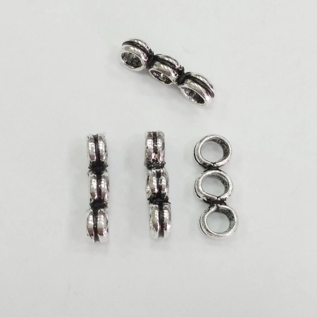 Разделитель, 13х5х3мм, Индия, с бороздкой, на три отверстия, базовый материал - латунь, посеребренный с чернением, 1 шт.