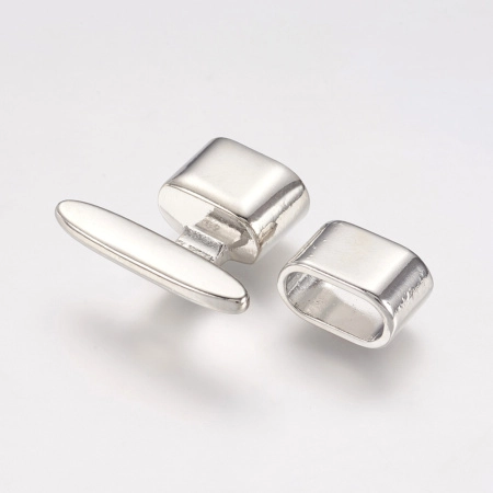 Застежка-концевик, 24х20х8мм (внутренний размер 10х5мм), крючок с разделителем с овальным сечением, лаконичный, базовый материал - цинковый сплав, серебристого цвета, 2 шт.
