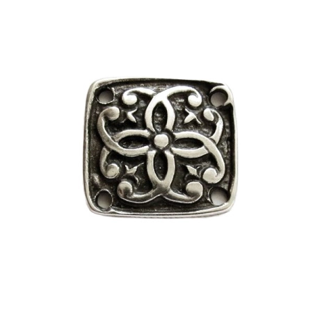 Коннектор, 23х2.5мм, Историческая коллекция, квадрат Камалейник с четырьмя отверстиями, базовый материал - цинковый сплав, посеребренный с чернением, 1 шт.